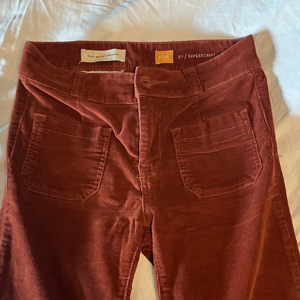 Pilcro and the Letterpress Flare Corduroy Jeans in Deep Rust